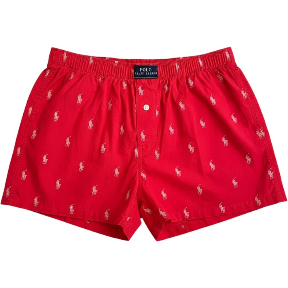 Polo Ralph Lauren Mens Red Woven Boxer Shorts All Over Pony Logo Size Small